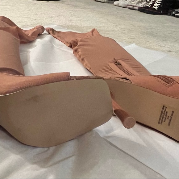 Steve Madden Beverley Mesh OTK Boot Thigh High Size 8 Stilettos Open Toe - Picture 3 of 6